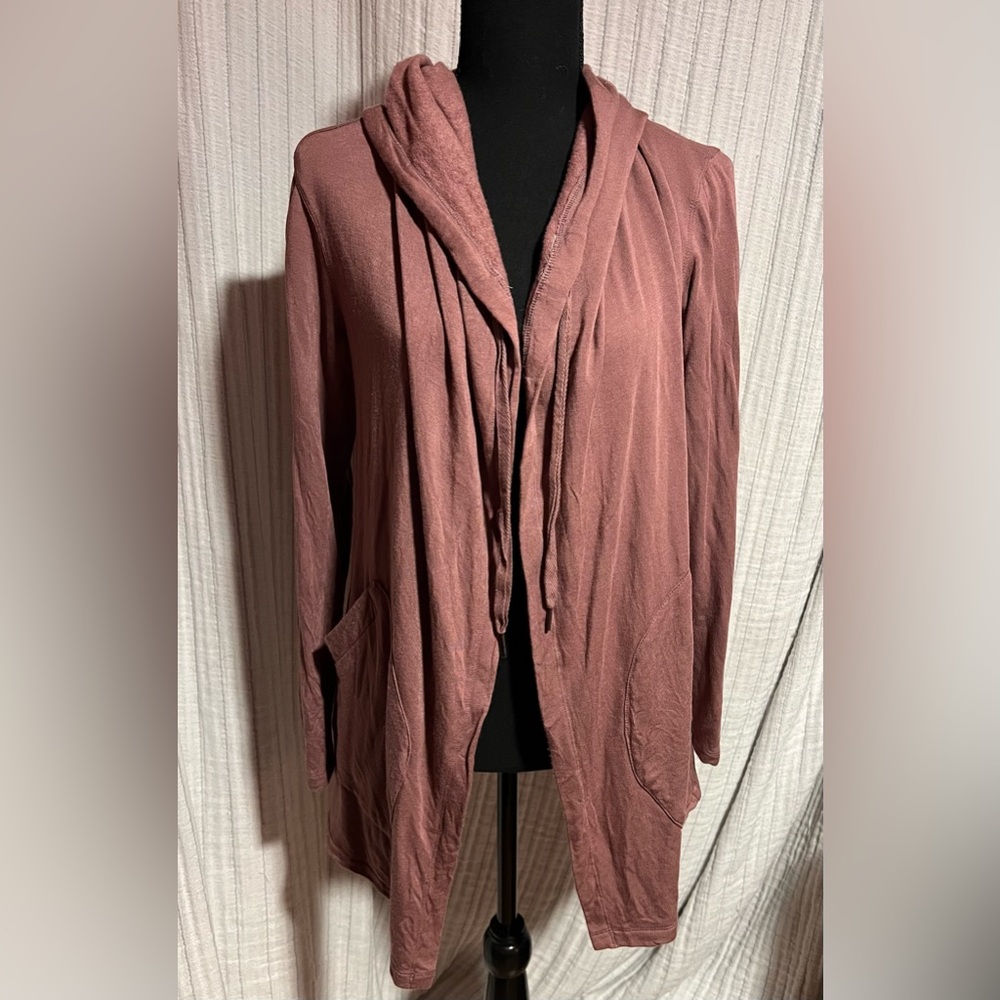 Bobeau Mauve Open Cardigan With Hood